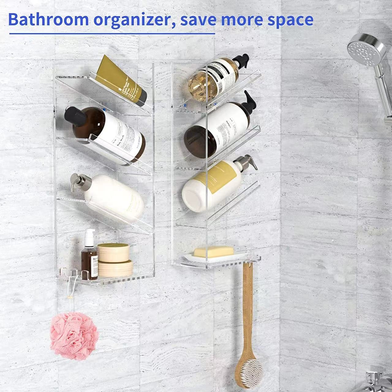 Acrylic Shower Caddy Clear Plastic Shampoo Holder for Wall Bathroom Organizer Shower Organization Storage Rack with Hooks