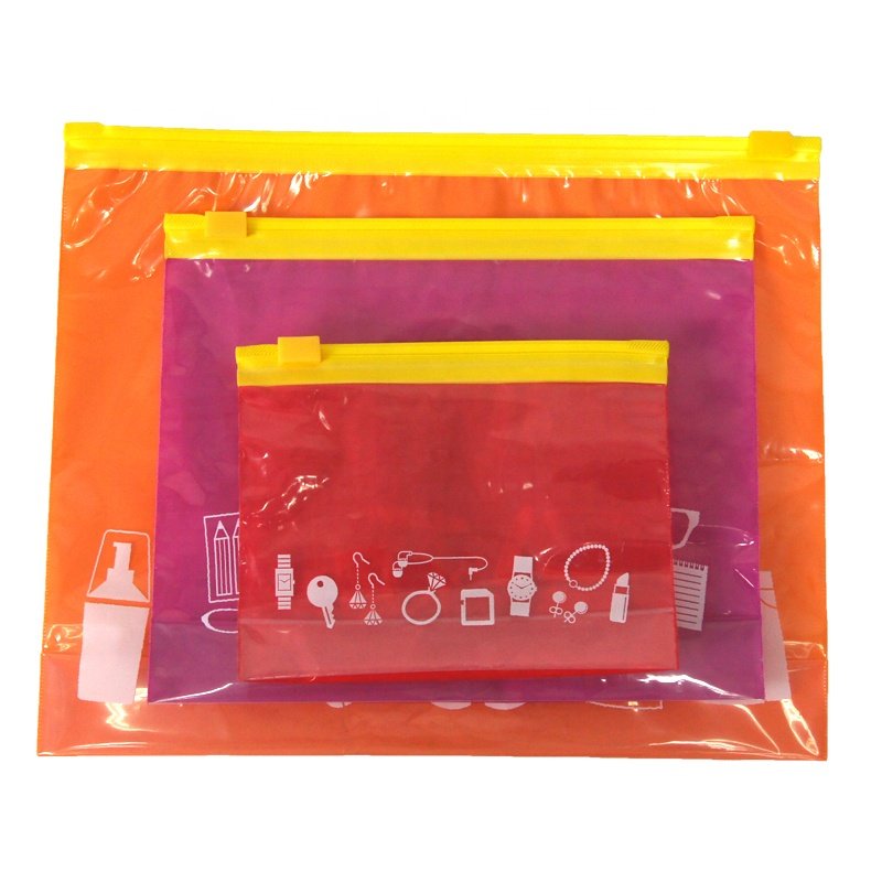 Travel poly custom printed logo plastic pe storage cosmetic jewelry packaging zipper slider bag