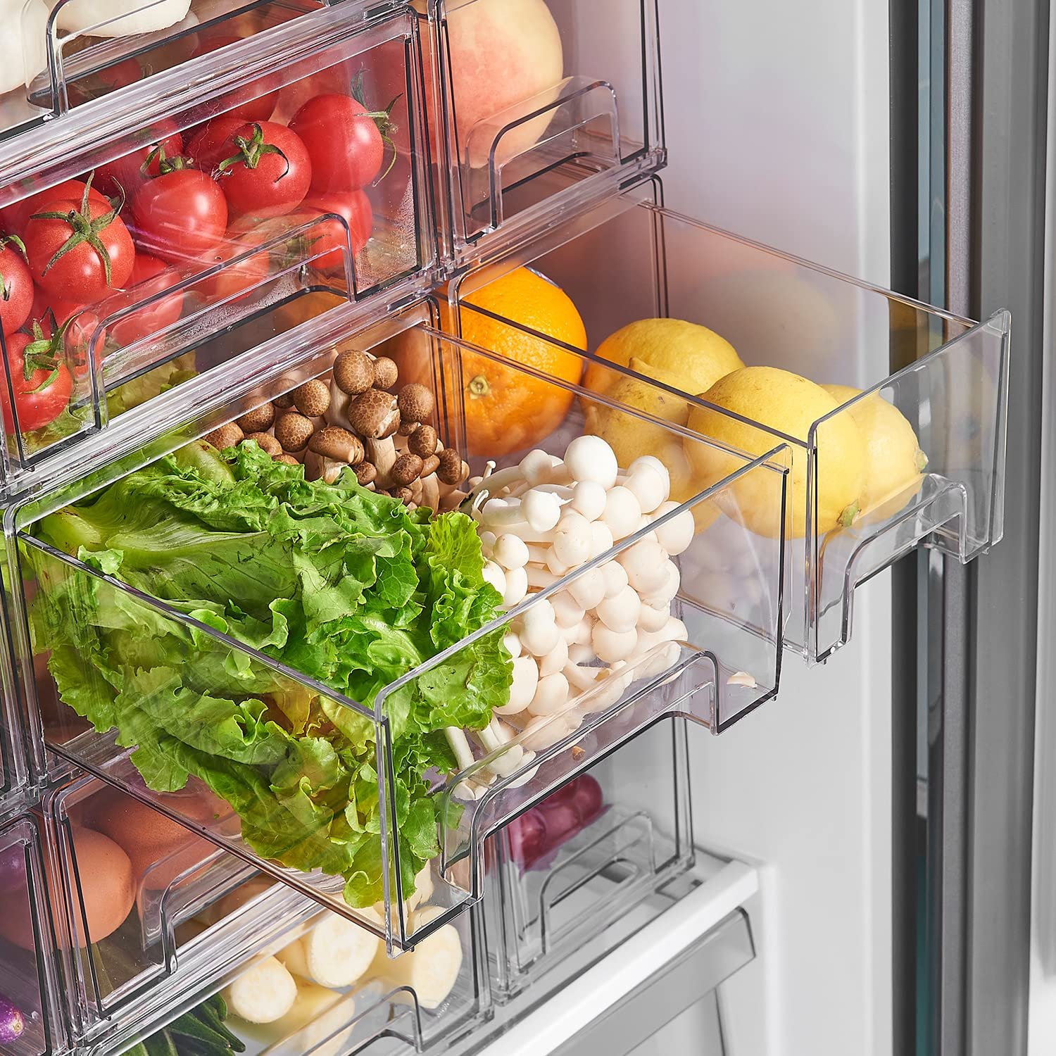Clear Drawers Pull Out Refrigerator Organizer Bins Stackable Fridge Drawers Food Pantry Freezer Plastic kitchen organizing