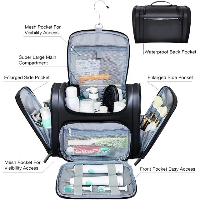 BSCI Custommultifunctional Private Label Professional High Volume Waterproof Dry Wet Depart Washing Bag Leather Makeup Bag