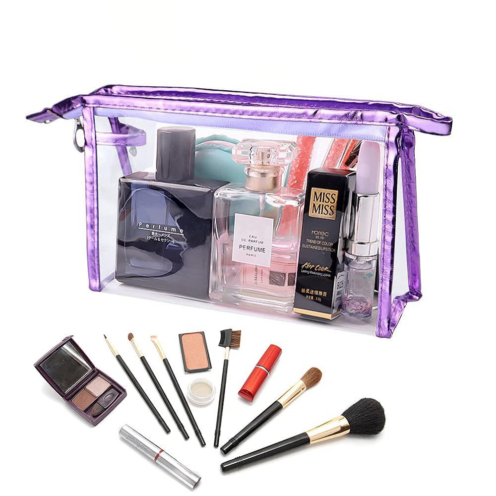 Custom Logo Transparent Waterproof PVC Clear Zipper Makeup Pouch Cosmetic Organizing Toiletry Bag Travel Set