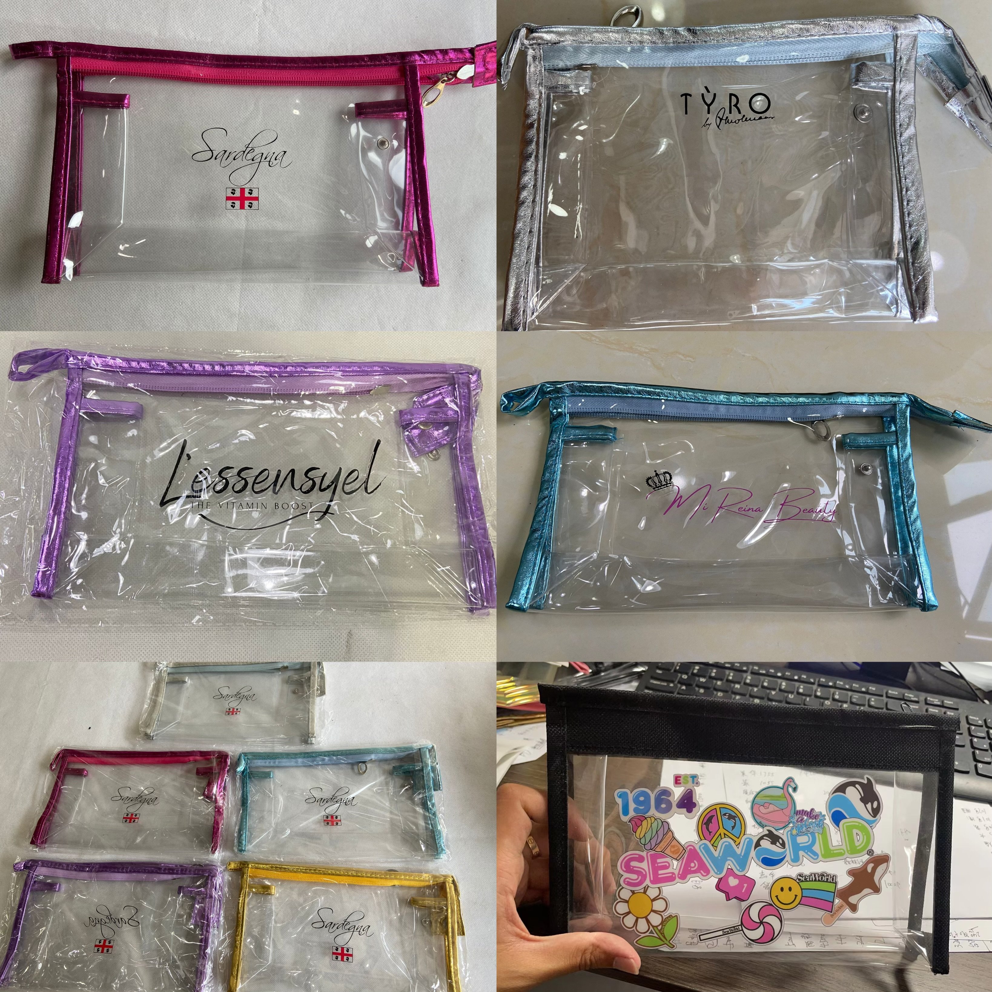 Custom Logo Transparent Waterproof PVC Clear Zipper Makeup Pouch Cosmetic Organizing Toiletry Bag Travel Set