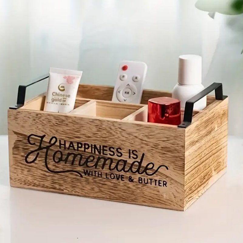 Rustic Wooden Multi-Compartment Organizer Box - Decorative Storage Caddy for Jewelry, Makeup, Perfume, and Desk Accessories Box
