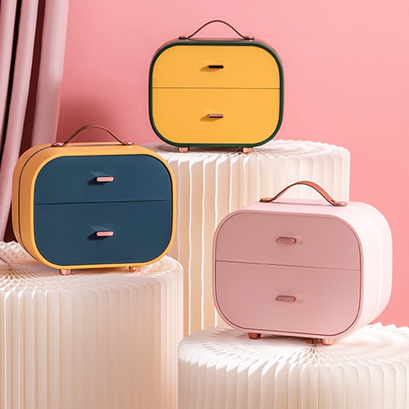 Double layer Hot Sale Hair Accessories Storage Beauty Portable Cosmetics Makeup Box Train Case Travel Makeup Organizer