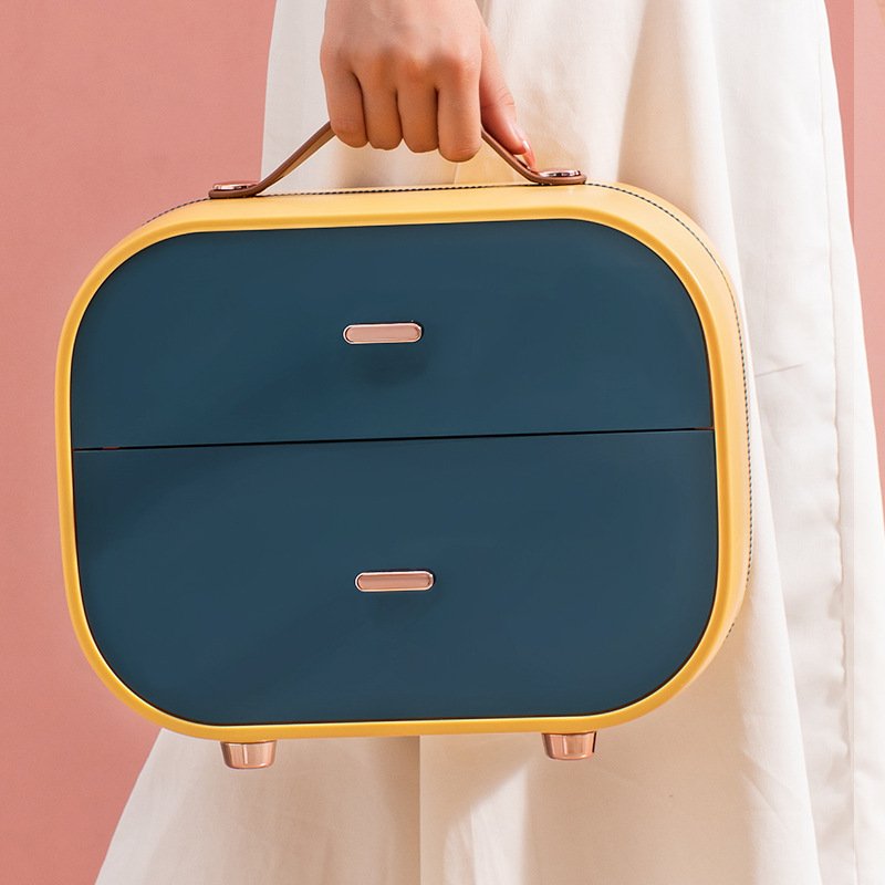 Double layer Hot Sale Hair Accessories Storage Beauty Portable Cosmetics Makeup Box Train Case Travel Makeup Organizer