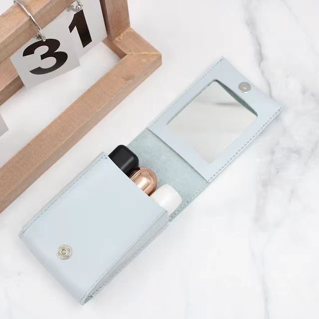 Waterproof PU Leather Lipstick Case With Mirror Mini Custom Lipstick Bag Portable Cosmetic Pouch Holder Makeup Bag