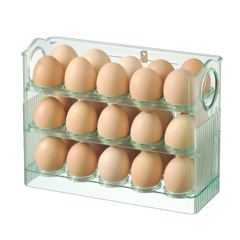 Three-Layers Collapsible plastic Kitchen Flip Egg Box Refrigerator Side Door Storage Rack 30 pieces Four colors available