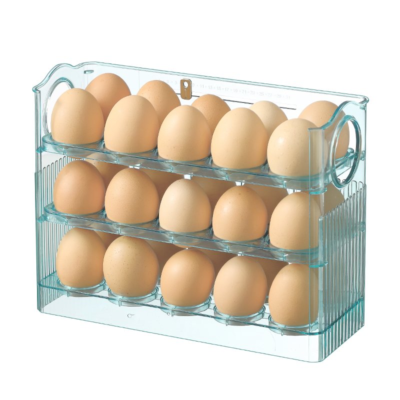 Three-Layers Collapsible plastic Kitchen Flip Egg Box Refrigerator Side Door Storage Rack 30 pieces Four colors available