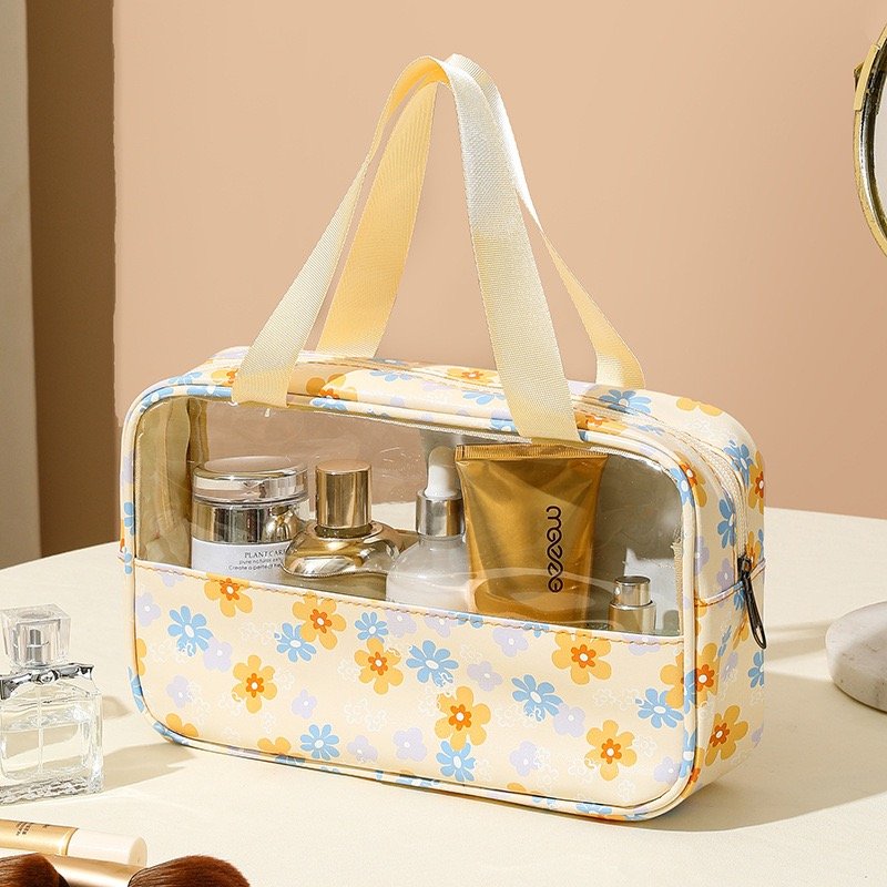 Transparent Prints Girl Toilet Perfume Case Waterproof Patchwork Cosmetics Bags Pouch Large Capacity Travel Makeup Storage Bag