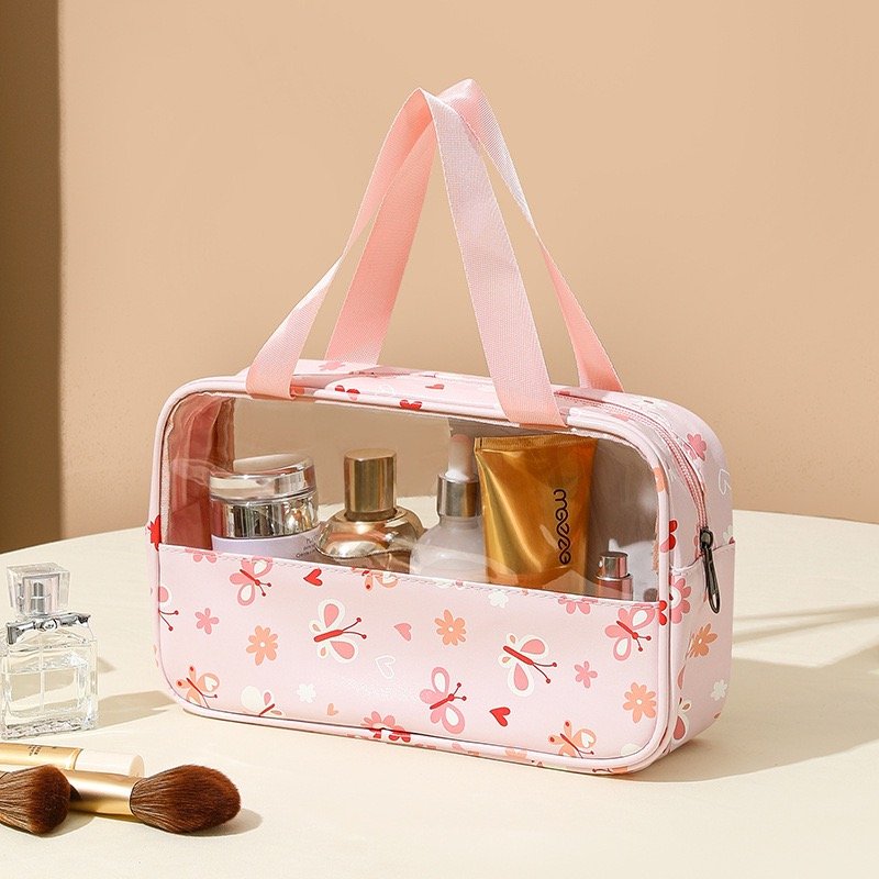 Transparent Prints Girl Toilet Perfume Case Waterproof Patchwork Cosmetics Bags Pouch Large Capacity Travel Makeup Storage Bag