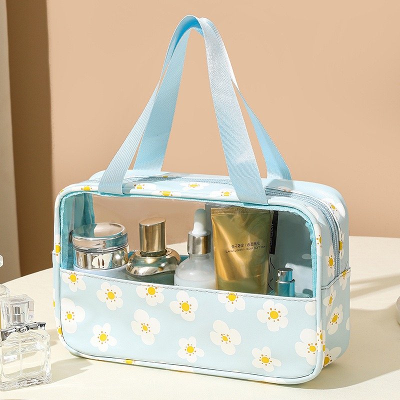Transparent Prints Girl Toilet Perfume Case Waterproof Patchwork Cosmetics Bags Pouch Large Capacity Travel Makeup Storage Bag