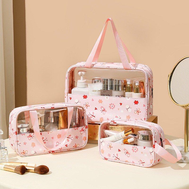 Transparent Prints Girl Toilet Perfume Case Waterproof Patchwork Cosmetics Bags Pouch Large Capacity Travel Makeup Storage Bag
