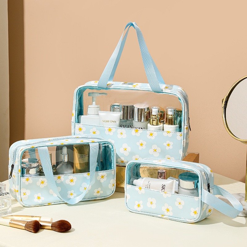 Transparent Prints Girl Toilet Perfume Case Waterproof Patchwork Cosmetics Bags Pouch Large Capacity Travel Makeup Storage Bag