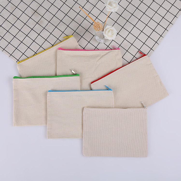 Wholesales Personalized Plain Cute Cartoon Blank Cotton Makeup Cosmetic Bags Canvas Fabric Pencil Zipper Pouch