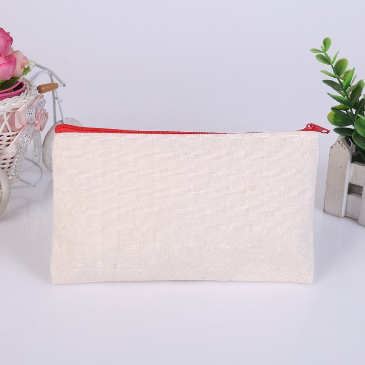 Wholesales Personalized Plain Cute Cartoon Blank Cotton Makeup Cosmetic Bags Canvas Fabric Pencil Zipper Pouch