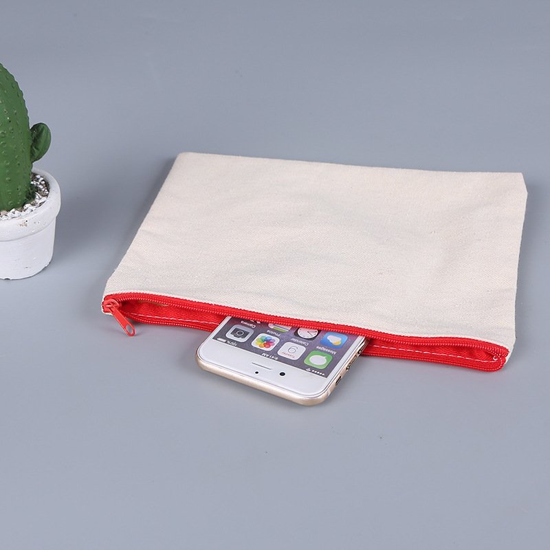 Wholesales Personalized Plain Cute Cartoon Blank Cotton Makeup Cosmetic Bags Canvas Fabric Pencil Zipper Pouch