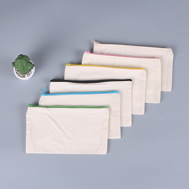 Wholesales Personalized Plain Cute Cartoon Blank Cotton Makeup Cosmetic Bags Canvas Fabric Pencil Zipper Pouch