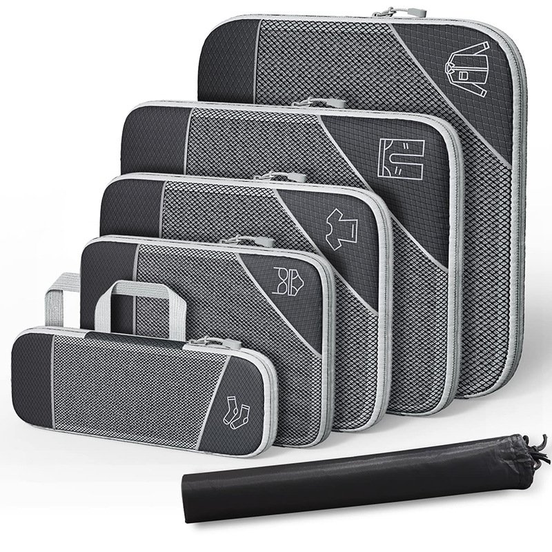 6-piece Travel Essential Storage Bag Luggage Storage Bag with Zipper Packaging Cube, Including Shoe Bag and Backpack, Mesh Nylon