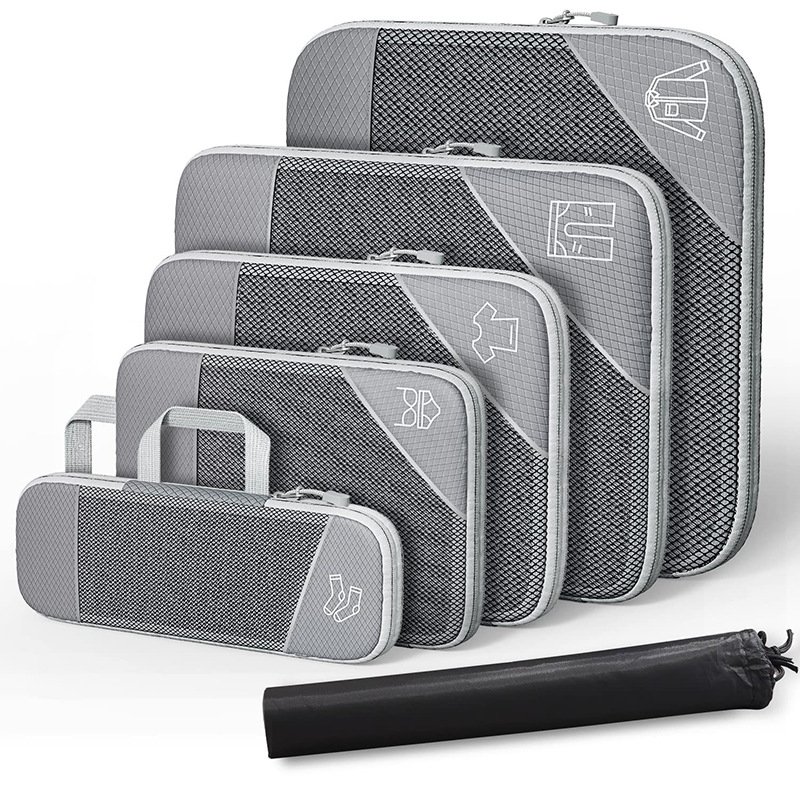 6-piece Travel Essential Storage Bag Luggage Storage Bag with Zipper Packaging Cube, Including Shoe Bag and Backpack, Mesh Nylon