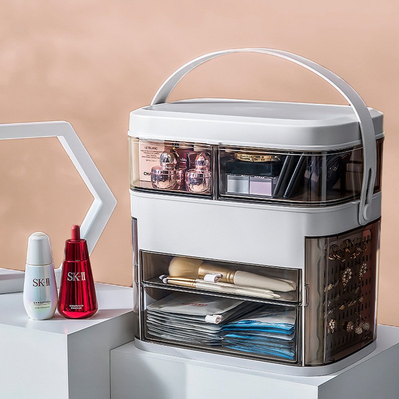 Plastic Multifunction PS Modern Dustproof Led Makeup Mirror Organizer with Light Led Cosmetic Make up Storage Box
