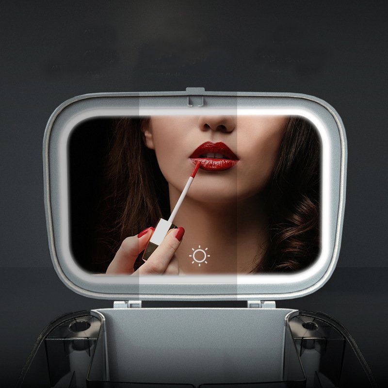 Plastic Multifunction PS Modern Dustproof Led Makeup Mirror Organizer with Light Led Cosmetic Make up Storage Box