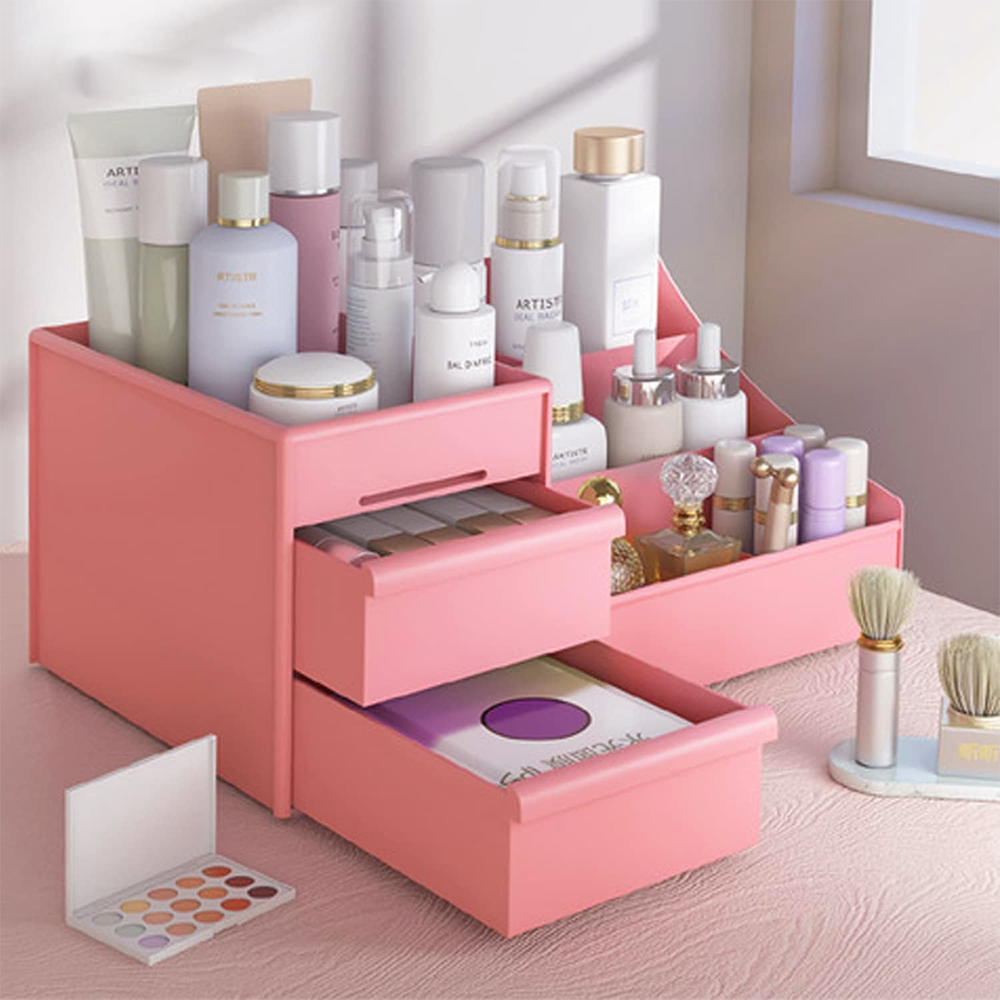Wholesale Multifunctional Plastic Cosmetic Organizer Storage Box Drawer for Dressing Table Makeup Organizer
