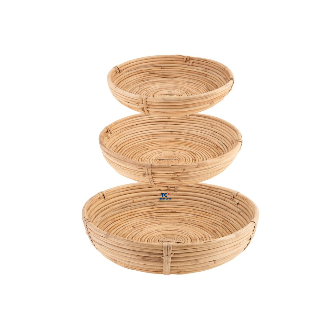 High Quality Hand-Woven Round Wicker Decorative Basket Rattan Serving Tray with Handles From Thanh Cong Handicraft