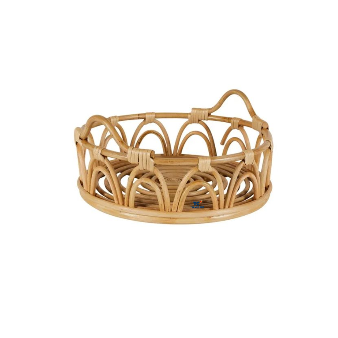 High Quality Hand-Woven Round Wicker Decorative Basket Rattan Serving Tray with Handles From Thanh Cong Handicraft