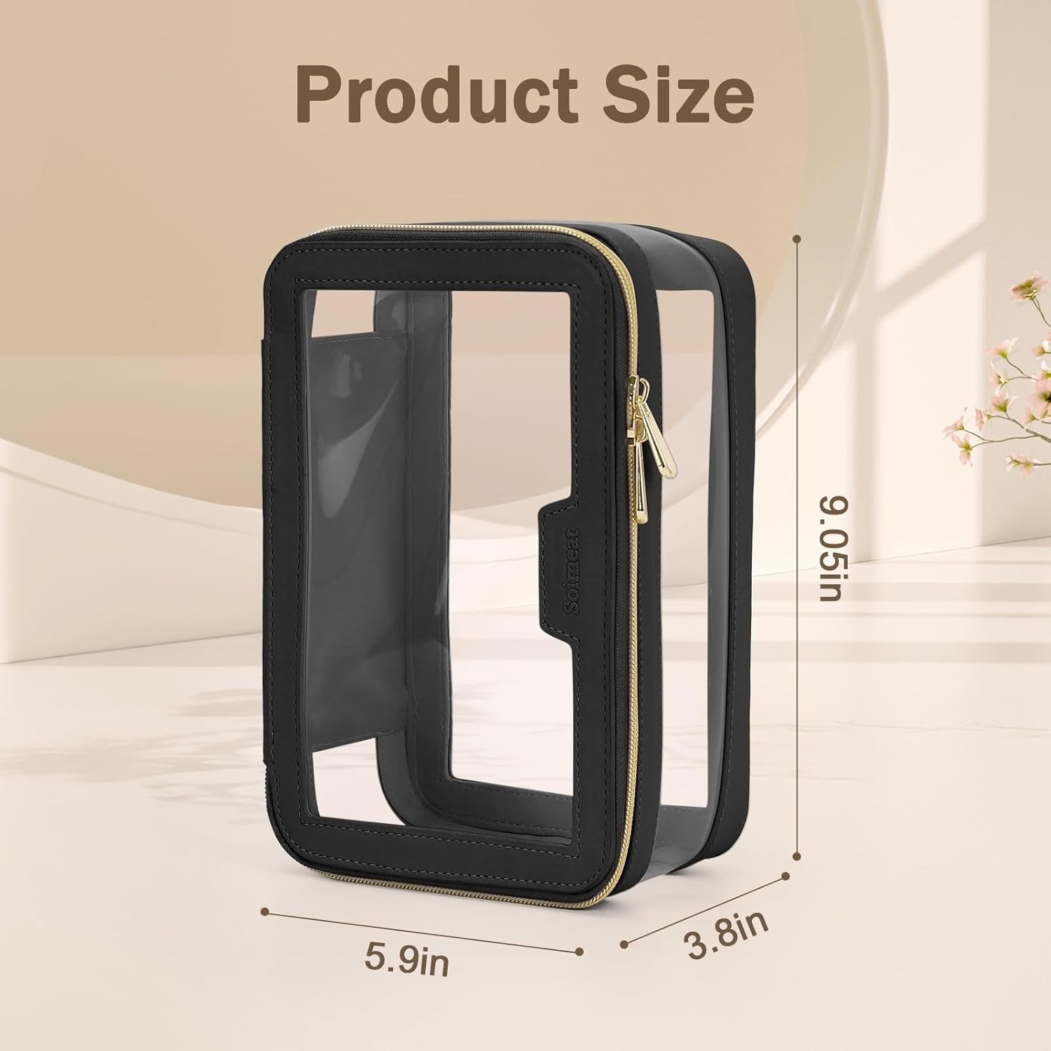 High Quality Luxury Portable Transparent Clear Travel Makeup Organizer Bag Professional Custom Logo Zipper Closure Leather