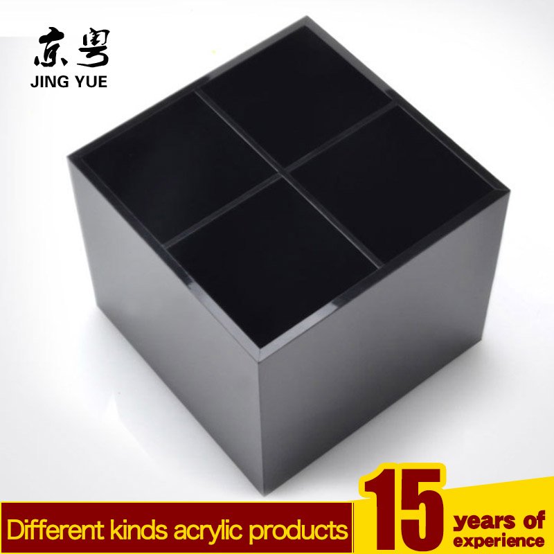 Factory custom black 4 dividers pmma plexiglass makeup brush organizer make up display stand acrylic makeup brushes organizer