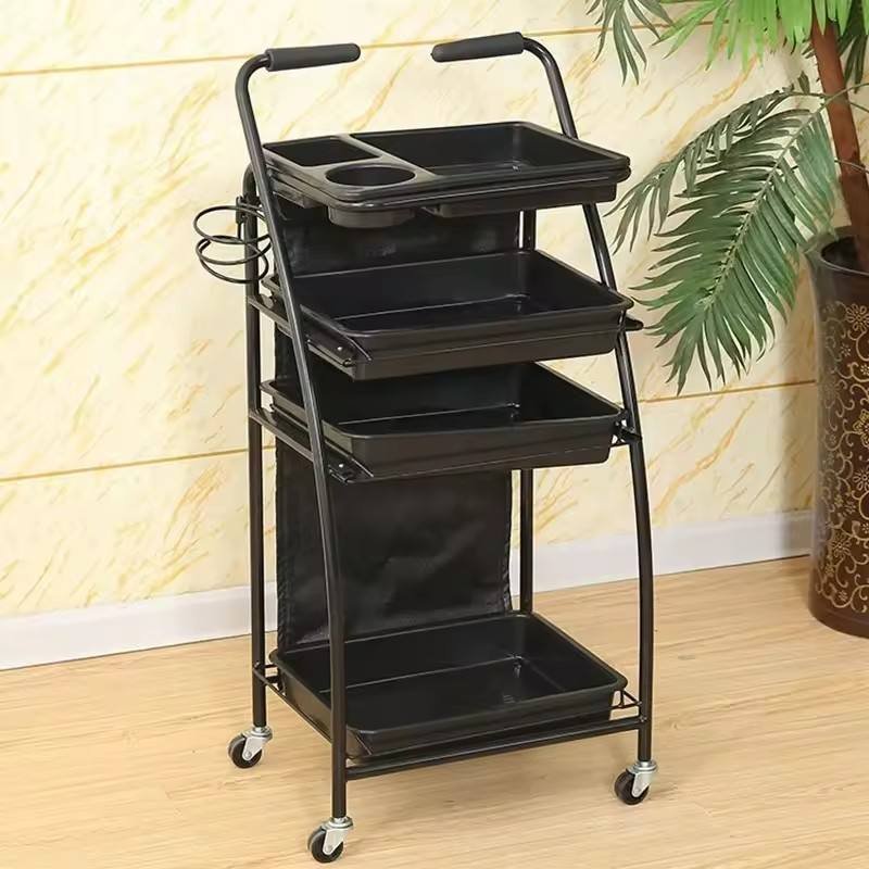 Professional hair salon equipment rolling spa gold metal side makeup cabinet organizer case barber shop trolley for salon