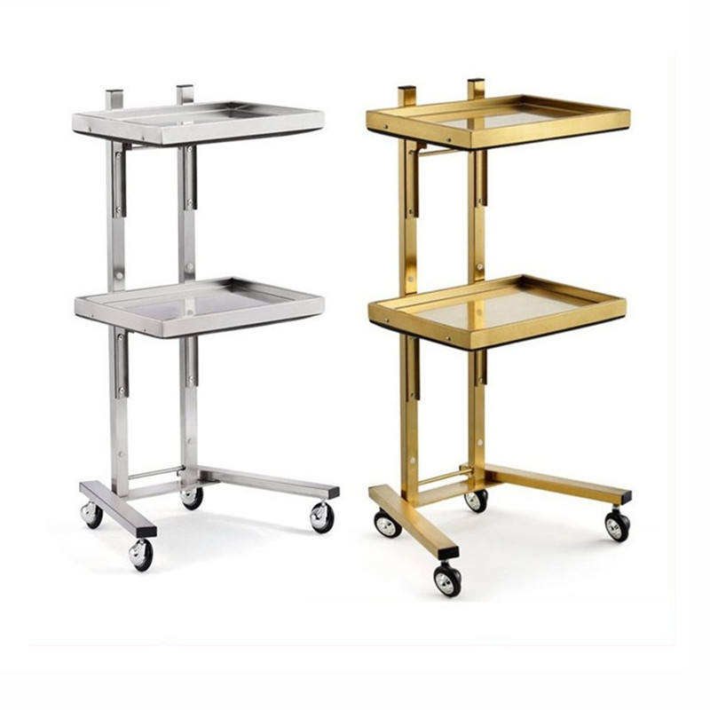 Professional hair salon equipment rolling spa gold metal side makeup cabinet organizer case barber shop trolley for salon