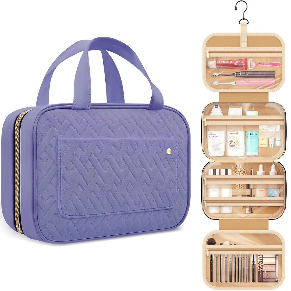2024 New Design Travel Toiletry Bag for Women with Hanging Hook Portable Cosmetic Case Toiletry Bag for Traveling