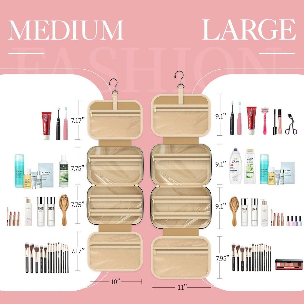 2024 New Design Travel Toiletry Bag for Women with Hanging Hook Portable Cosmetic Case Toiletry Bag for Traveling