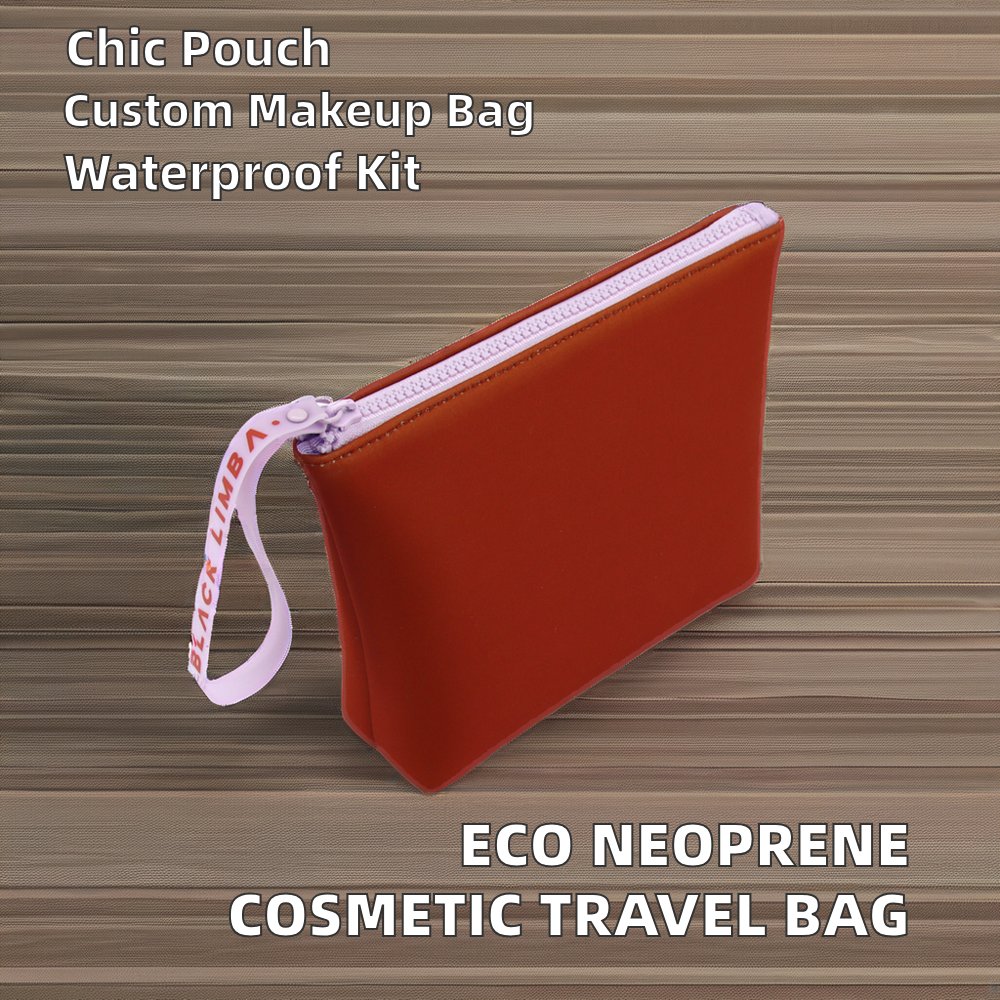 Custom Eco Zipper Pouch Jelly Strap Fashionable Neoprene Travel Toiletry Makeup Bag Canvas Case Embossed Logo Factory Direct