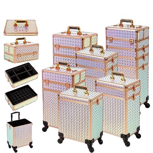 C Rolling Makeup Train Case 5 in 1 Cosmetology Case on Wheels Large Makeup Organizer trolley