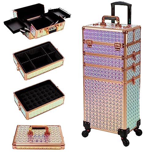 C Rolling Makeup Train Case 5 in 1 Cosmetology Case on Wheels Large Makeup Organizer trolley