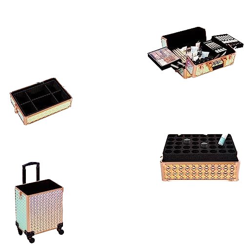 C Rolling Makeup Train Case 5 in 1 Cosmetology Case on Wheels Large Makeup Organizer trolley