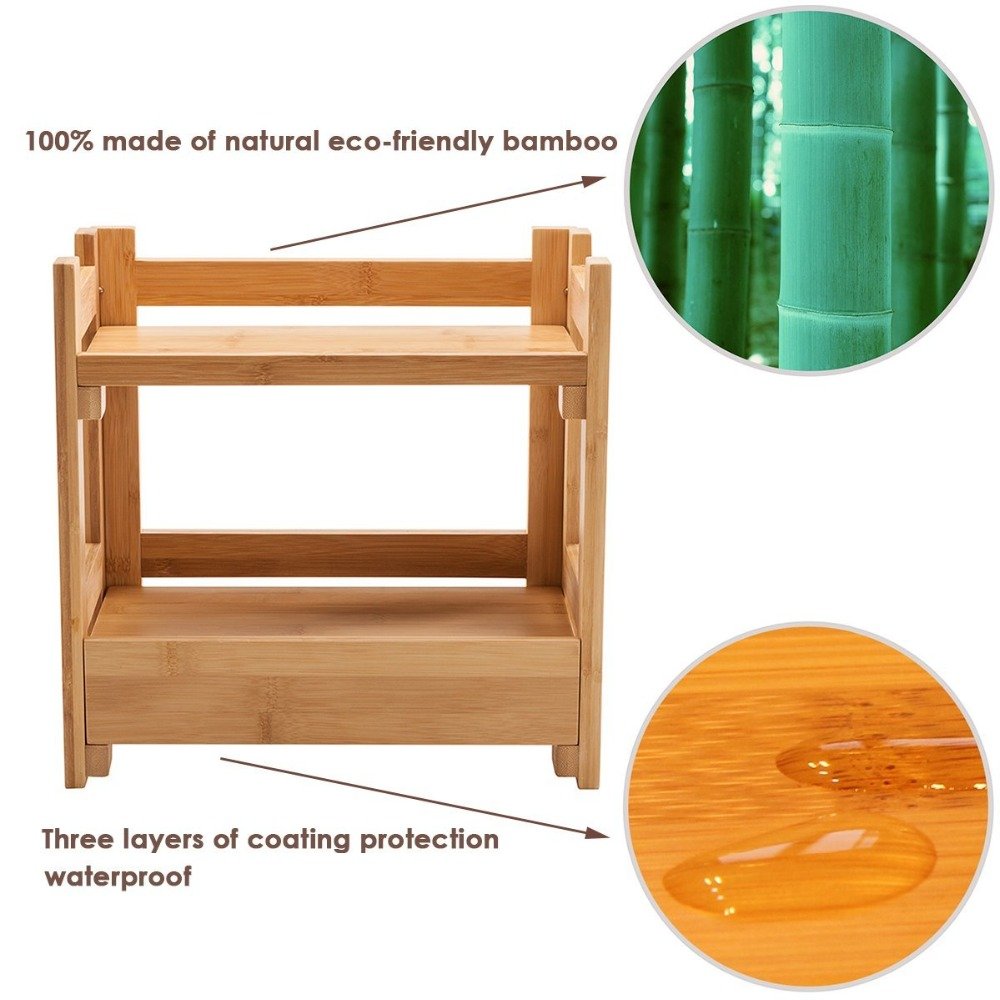 Bamboo Wood Makeup Organizer Holder Cosmetic Storage with 1 Drawer Storage Boxes & Bins Eco-friendly Natural Customized Logo