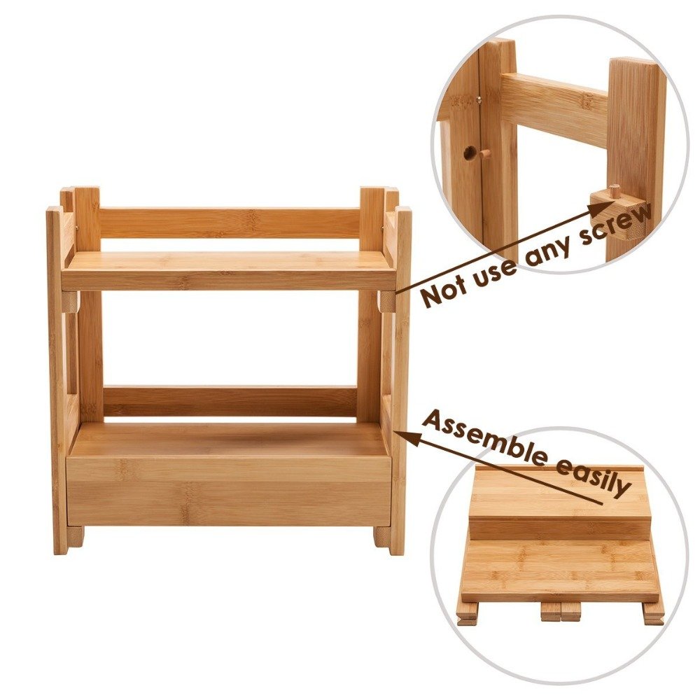 Bamboo Wood Makeup Organizer Holder Cosmetic Storage with 1 Drawer Storage Boxes & Bins Eco-friendly Natural Customized Logo
