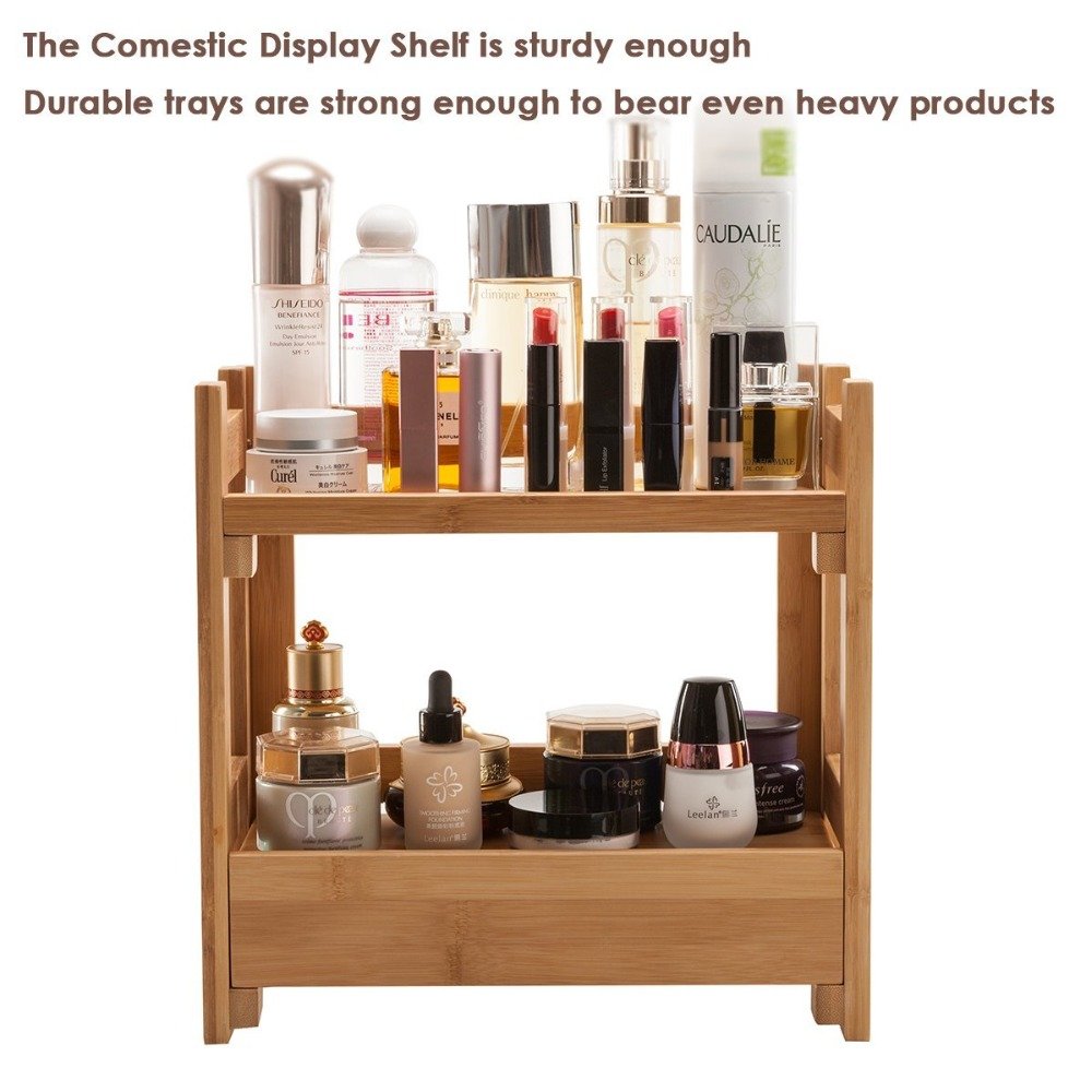 Bamboo Wood Makeup Organizer Holder Cosmetic Storage with 1 Drawer Storage Boxes & Bins Eco-friendly Natural Customized Logo