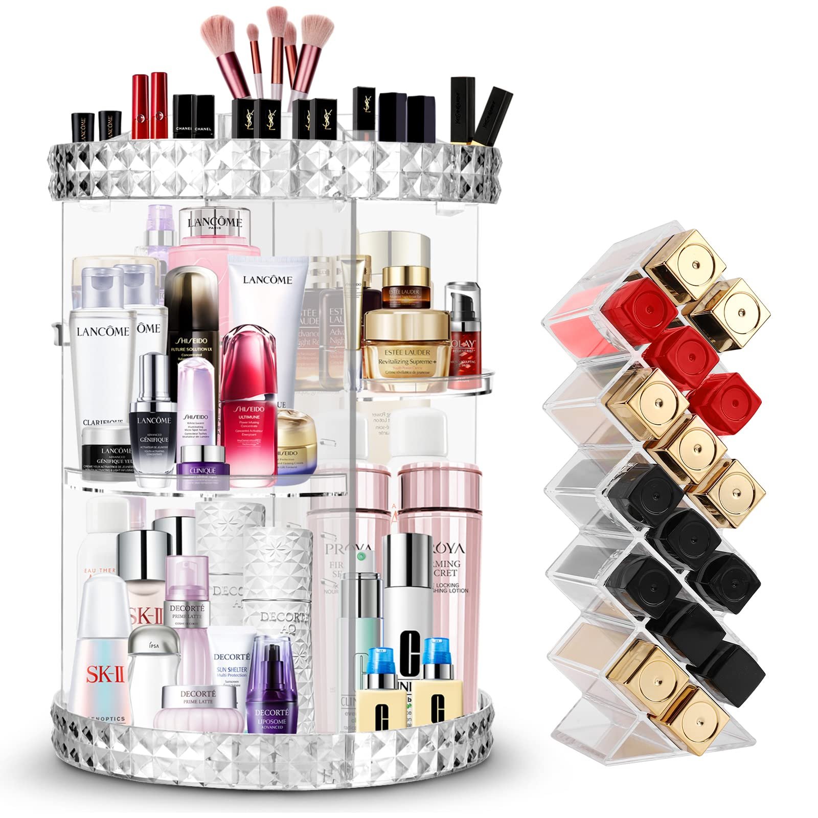 DIY Adjustable 360 Lazy Susan Clear Acrylic Rotating Cosmetic Makeup Organizer Set