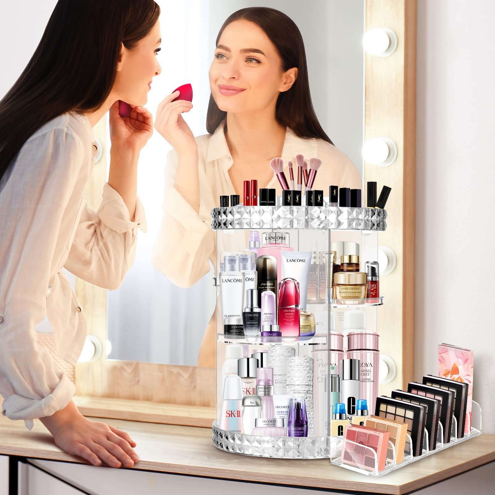 DIY Adjustable 360 Lazy Susan Clear Acrylic Rotating Cosmetic Makeup Organizer Set