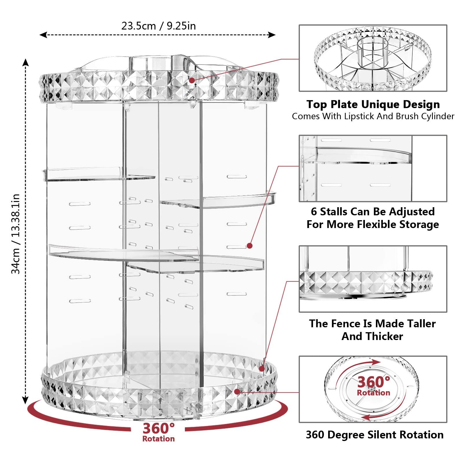 DIY Adjustable 360 Lazy Susan Clear Acrylic Rotating Cosmetic Makeup Organizer Set