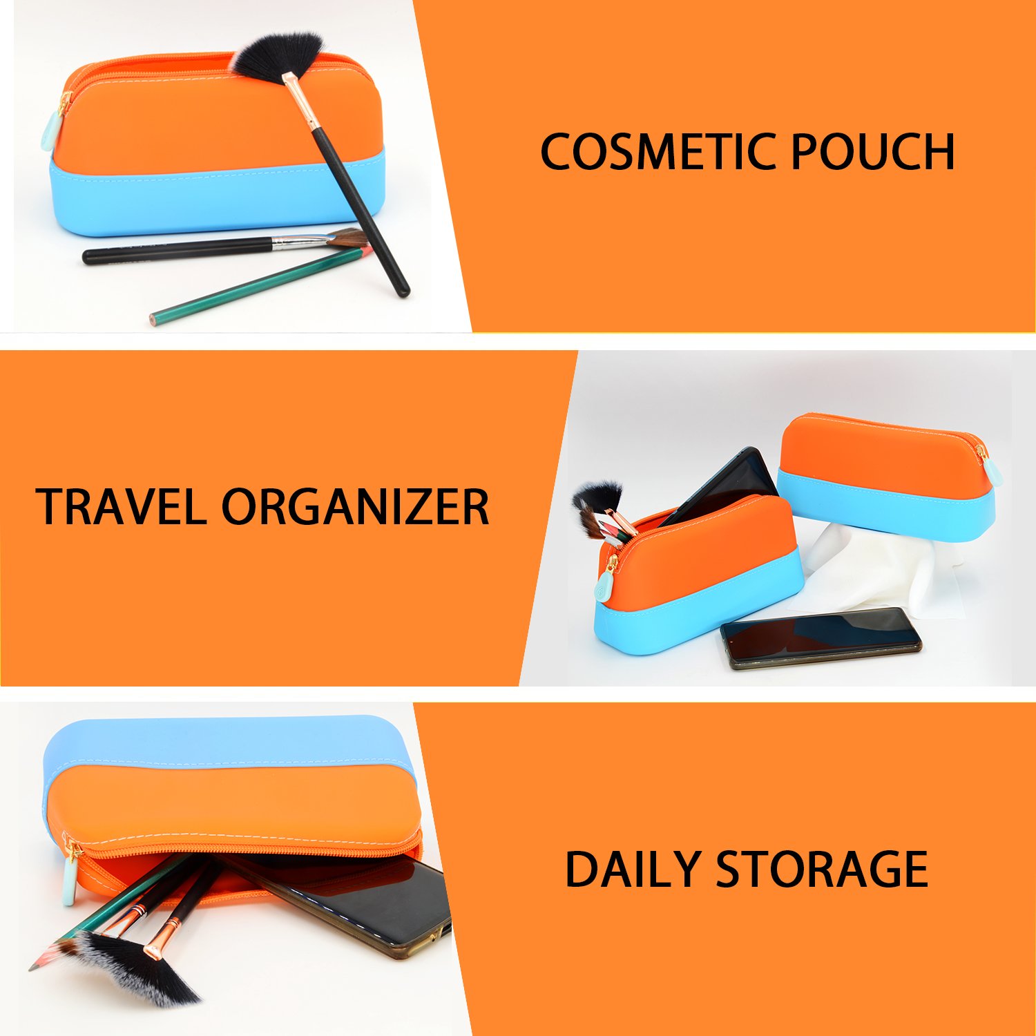Recycled Custom Makeup Brush Pouch Silicone Purses with Zipper Travel Organizer Cosmetic Bags & Cases for Girls