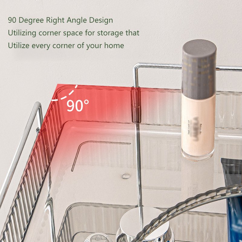 Three tier light luxury silver bathroom corner shelf raw room shelf transparent washstand cosmetic storage shelf