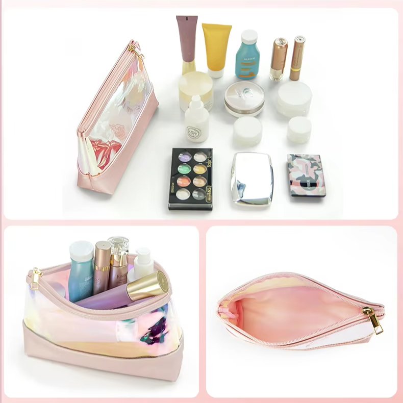 Wholesale Multi Type Laser Holographic Cosmetic Pouch With Zipper Clear Travel Makeup Storage Bag