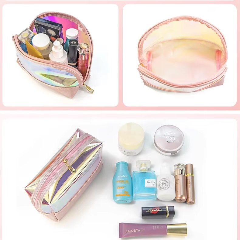 Wholesale Multi Type Laser Holographic Cosmetic Pouch With Zipper Clear Travel Makeup Storage Bag