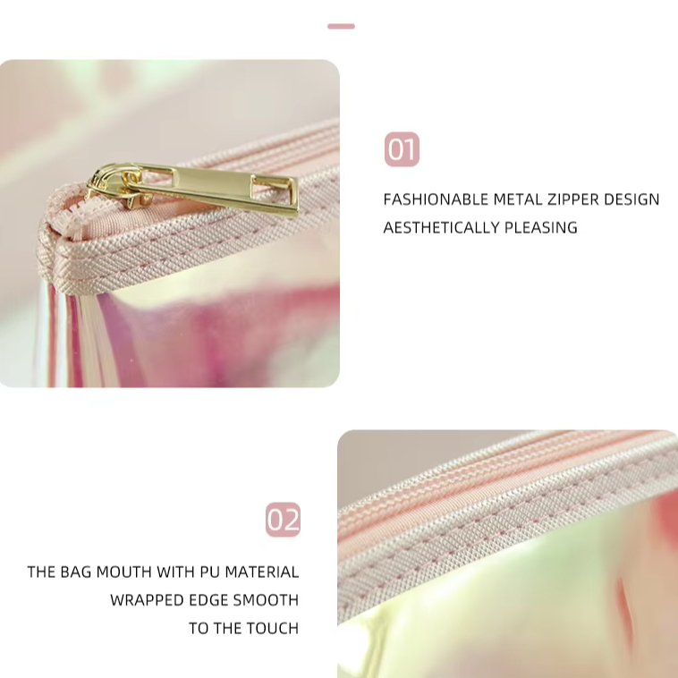 Wholesale Multi Type Laser Holographic Cosmetic Pouch With Zipper Clear Travel Makeup Storage Bag