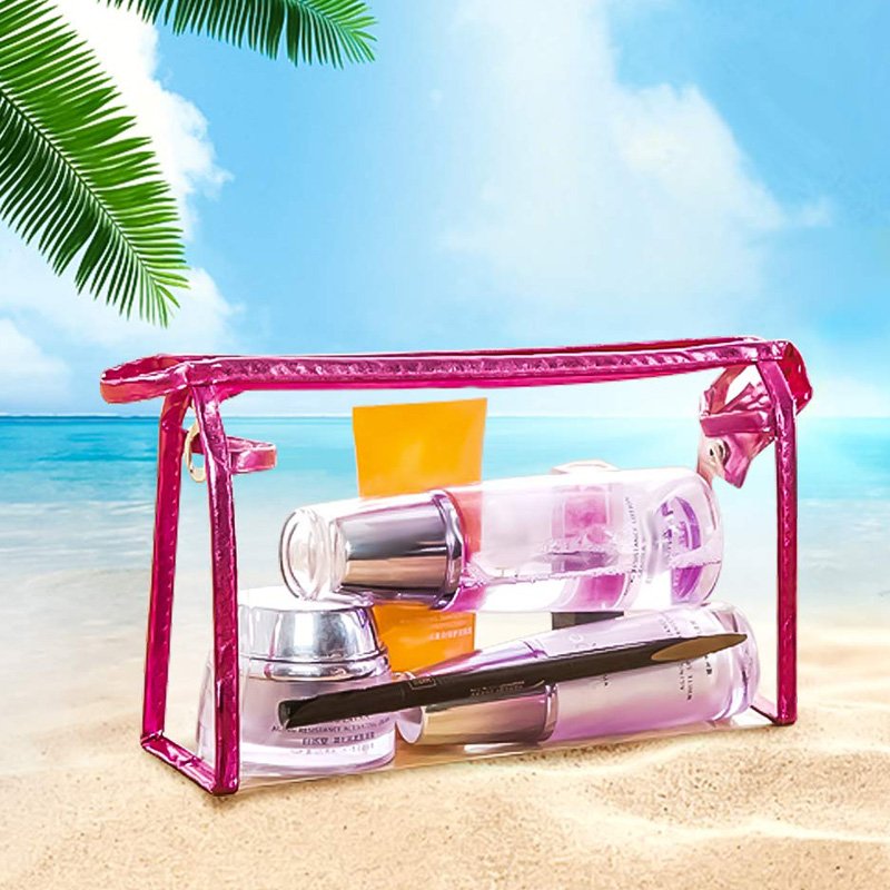 Custom Transparent Waterproof Cosmetic Bag PVC Clear Vinyl Zippered Makeup Pouch Vacation Bathroom And Organizing Bag Travel Set